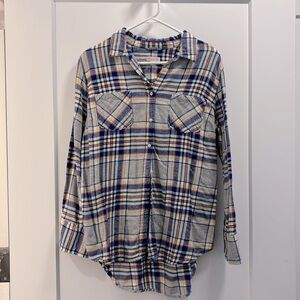 🆕 Merona Blue Orange and Gray Flannel Button-Down Shirt
